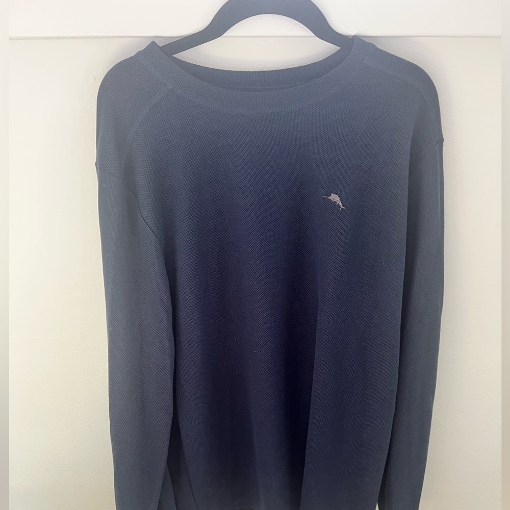 Tommy Bahama Men's Navy Crewneck Sweater with Embroidered Dolphin